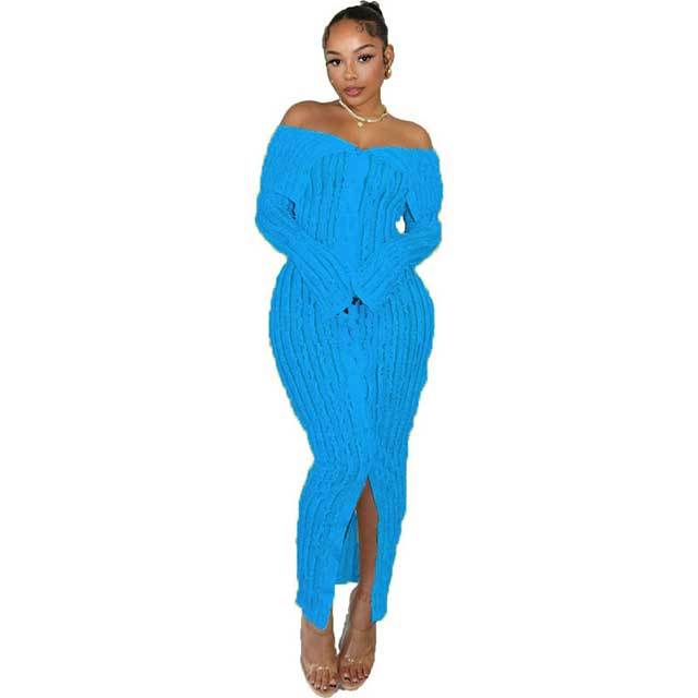Off Shoulder Wavy Design Maxi Dress