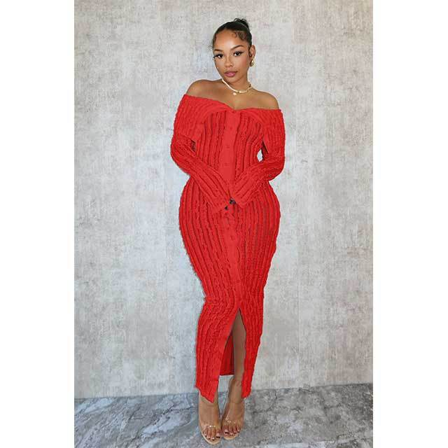 Off Shoulder Wavy Design Maxi Dress