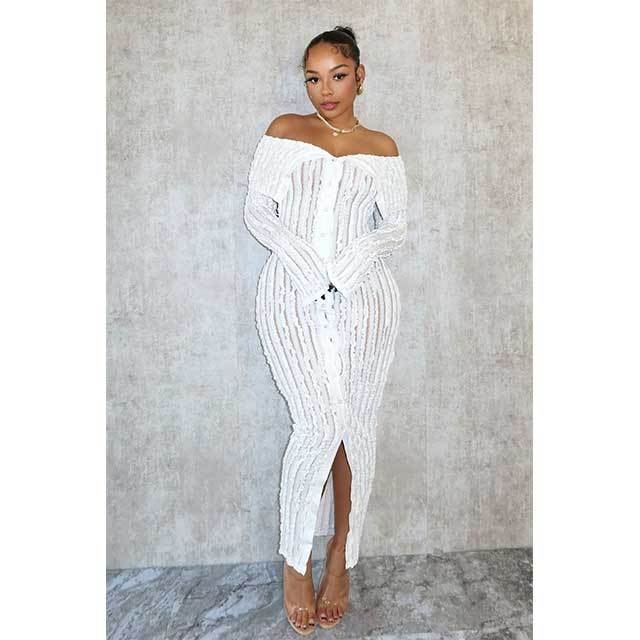 Off Shoulder Wavy Design Maxi Dress