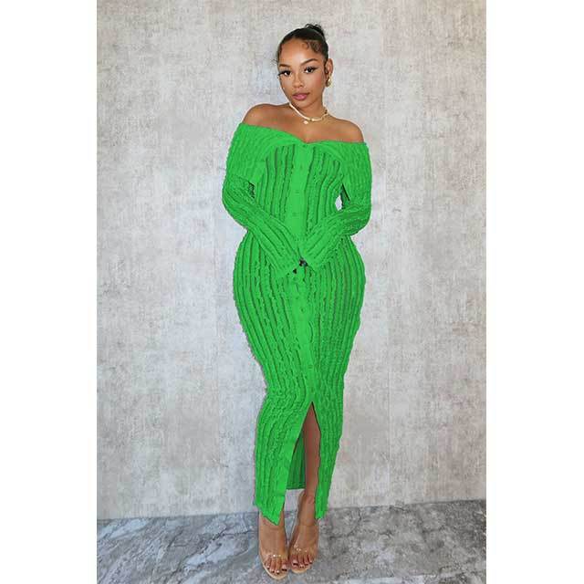 Off Shoulder Wavy Design Maxi Dress