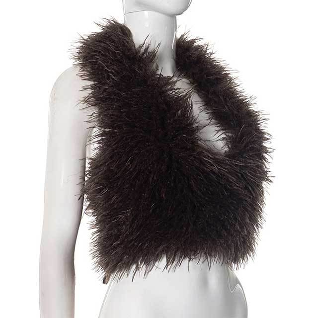 Furry Halter Neck Cropped Top