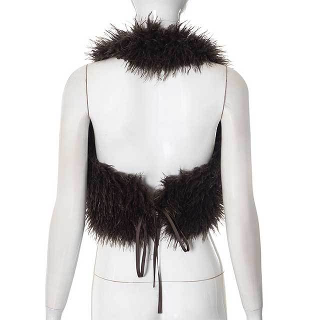 Furry Halter Neck Cropped Top