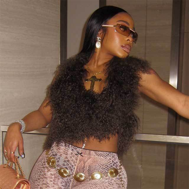 Furry Halter Neck Cropped Top