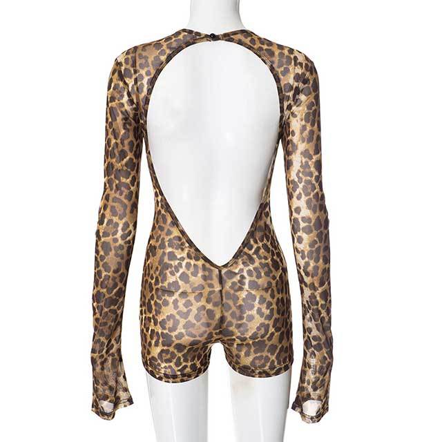 Retro Leopard Print Backless Romper