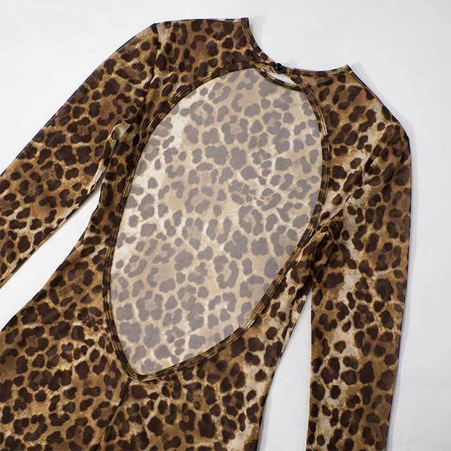 Retro Leopard Print Backless Romper