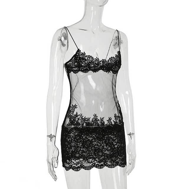 See Through Mesh Lacy Mini Dress