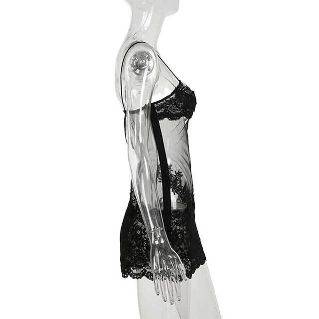 See Through Mesh Lacy Mini Dress