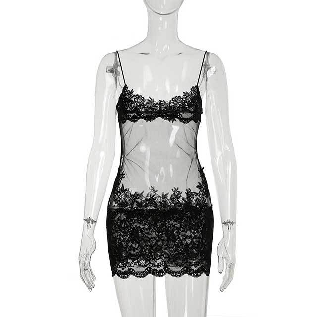 See Through Mesh Lacy Mini Dress