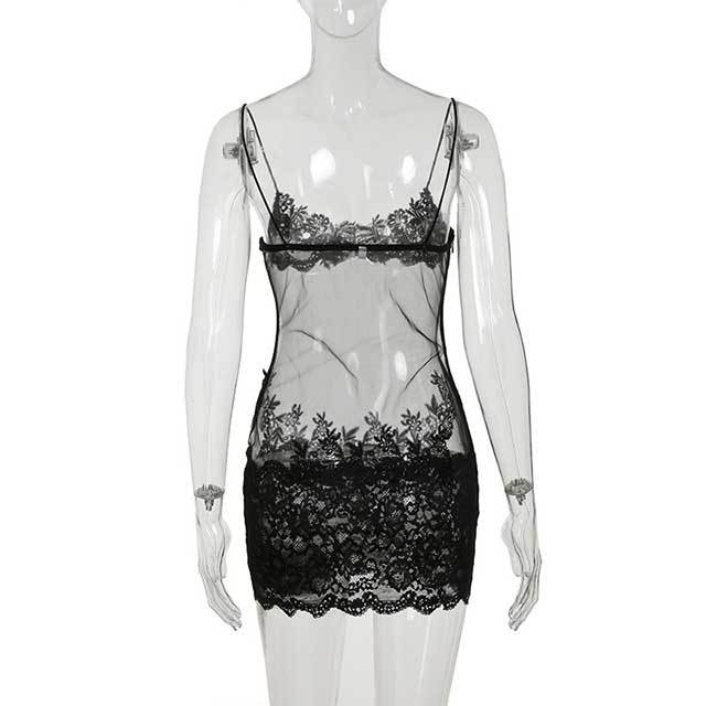 See Through Mesh Lacy Mini Dress
