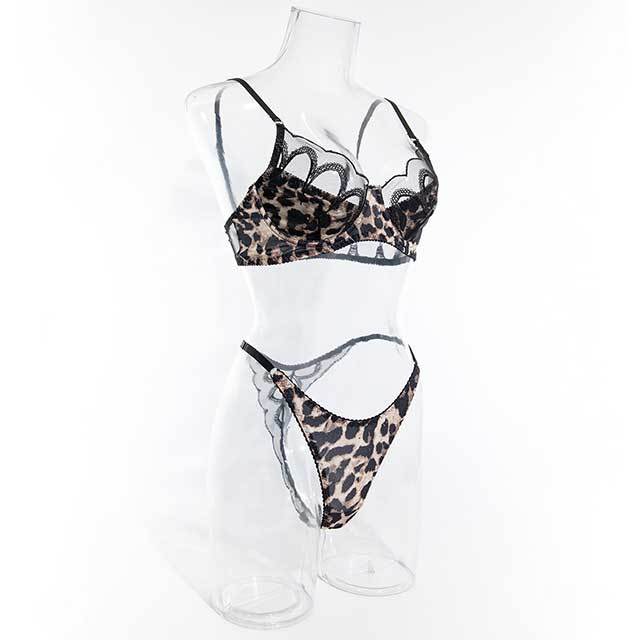 Lace Leopard Print Lingerie Bra Set