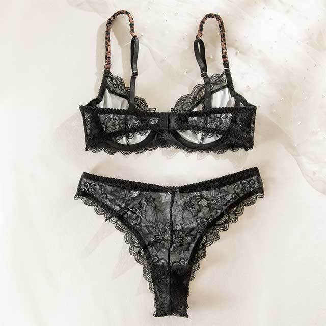Lace Trim Leopard Print Push-up Bra Set
