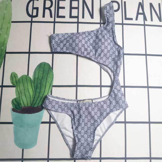 Printed Hollow Out Single Shoulder Swimsuit