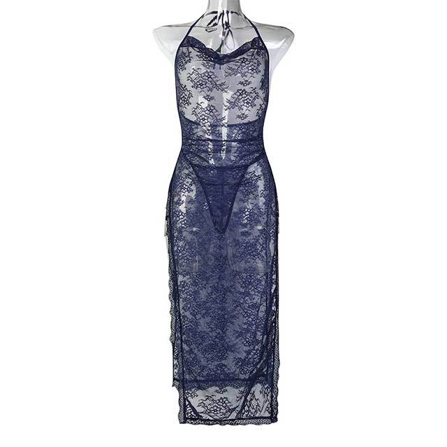 Metal Chains High Split Lingerie Midi Dress