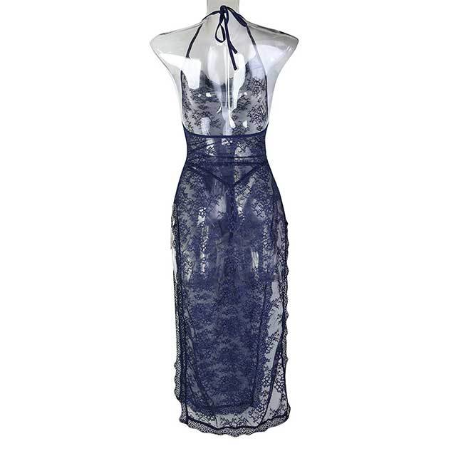 Metal Chains High Split Lingerie Midi Dress