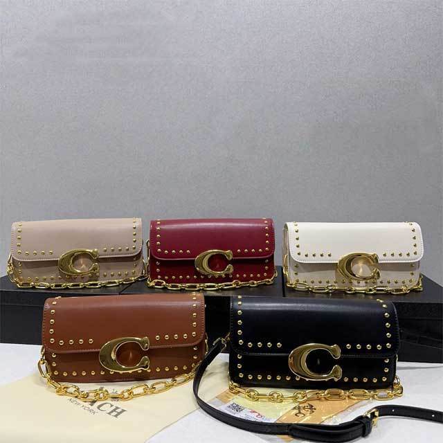 Fashion Logo Rivets Leather Messenger Bag