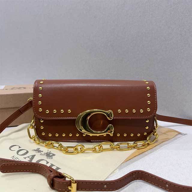Fashion Logo Rivets Leather Messenger Bag
