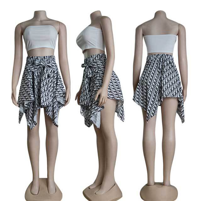 Tied Printed Irregular Skirt