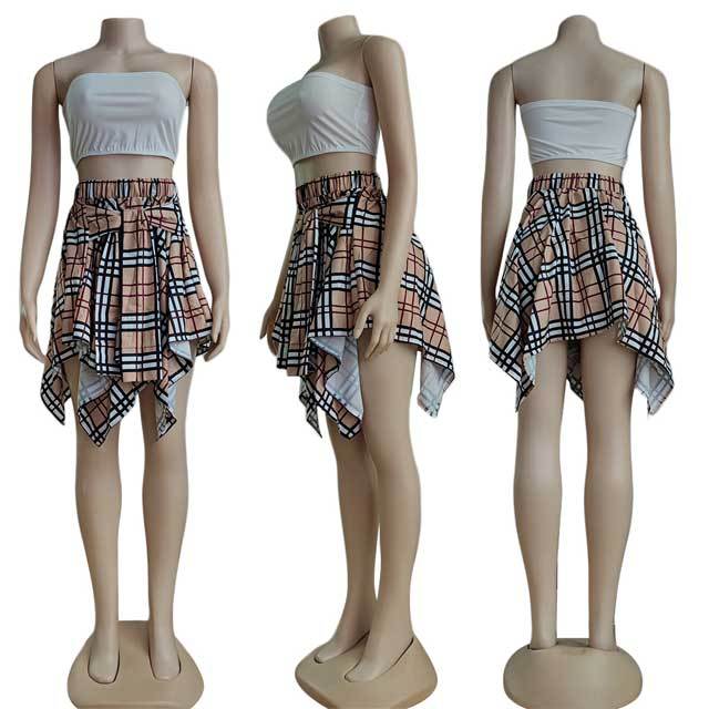Tied Printed Irregular Skirt