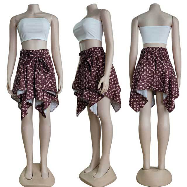 Tied Printed Irregular Skirt