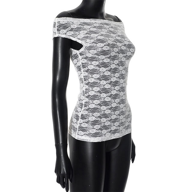 One Shoulder See Through Lace Top