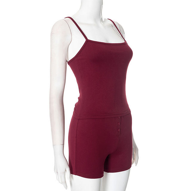 Solid Color Cami Straps Top Skinny Short Set