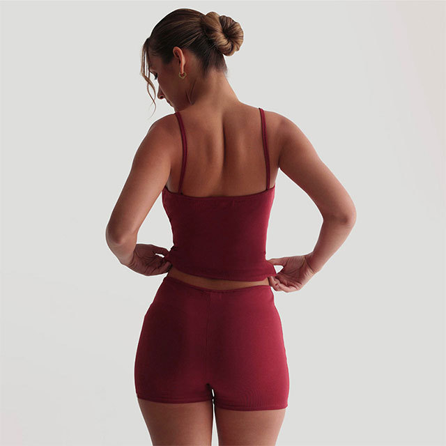 Solid Color Cami Straps Top Skinny Short Set