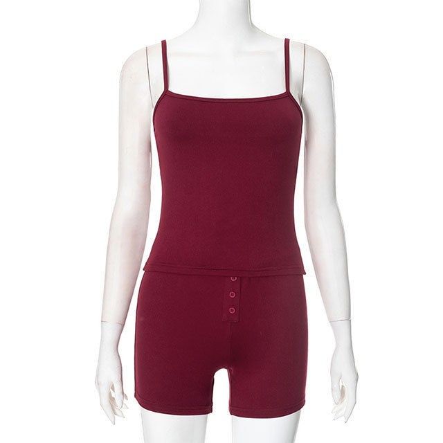 Solid Color Cami Straps Top Skinny Short Set