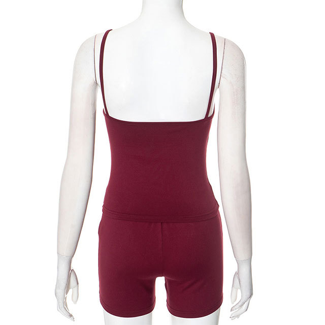 Solid Color Cami Straps Top Skinny Short Set