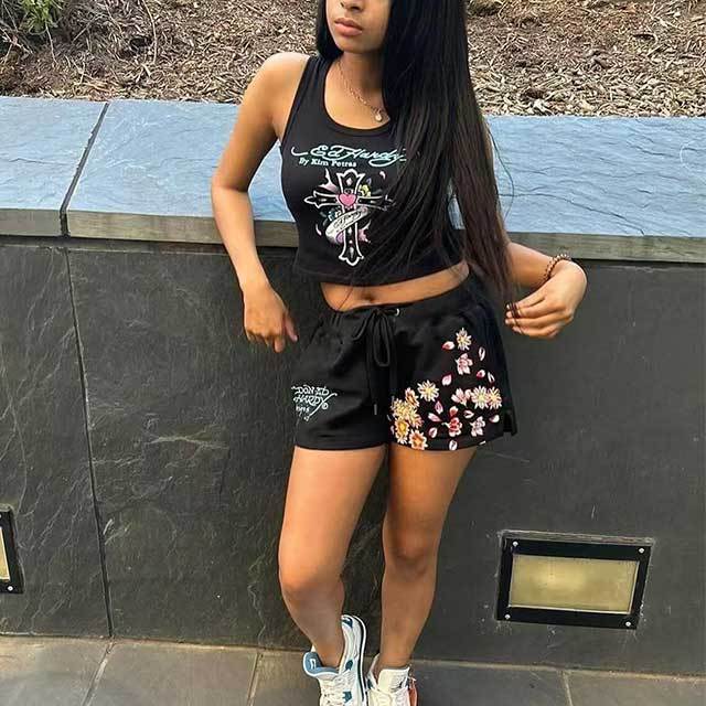 Casual Printed Tank Top Short Set 2 Pieces