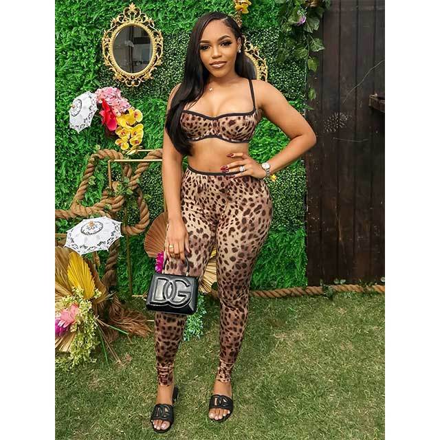 Leopard Printed Cami Crop  Top Skinny Legging Set