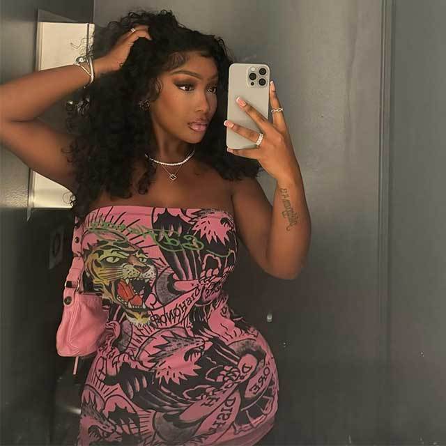 Off Shoulder Printed Bodycon Mini Dress