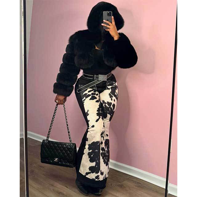 Printed Patchwork Denim Bell Jeans