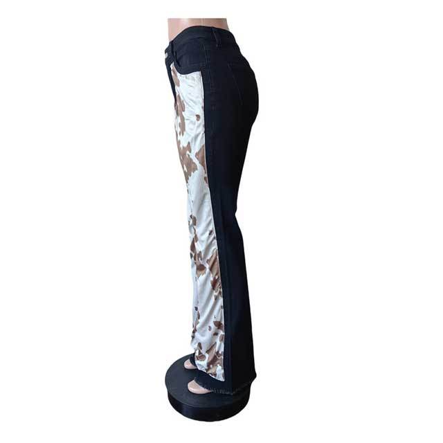 Printed Patchwork Denim Bell Jeans