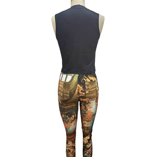 Retro Oil Painting Style Two Pieces Pant Set