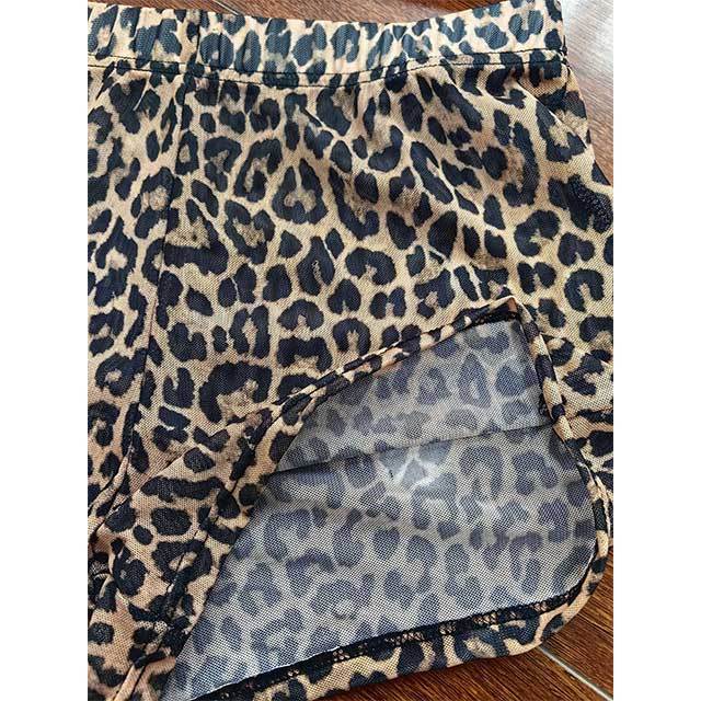 Sheer Mesh Leopard Printed Tank Top Slim Short Set