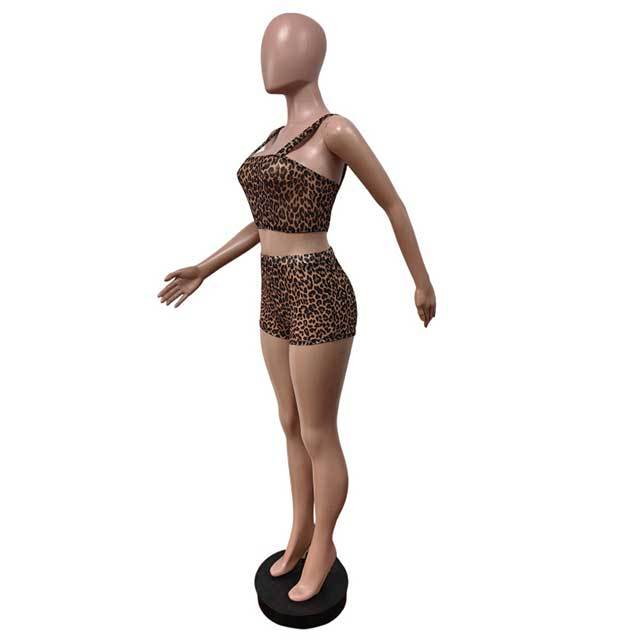 Sheer Mesh Leopard Printed Tank Top Slim Short Set