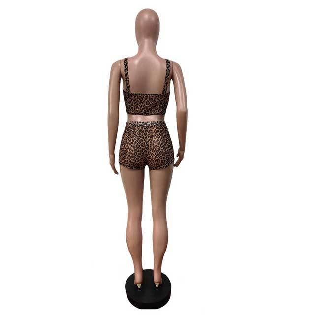 Sheer Mesh Leopard Printed Tank Top Slim Short Set