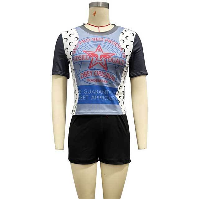 Street Fashion Printed Tight Short Set