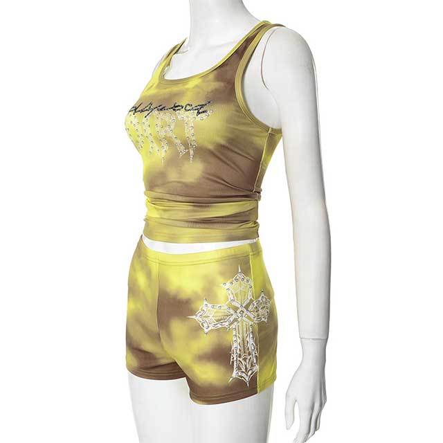 Tie-dye Printed Tank Top Fitted Short Set 2 Pieces