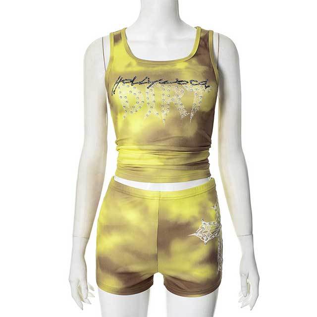 Tie-dye Printed Tank Top Fitted Short Set 2 Pieces
