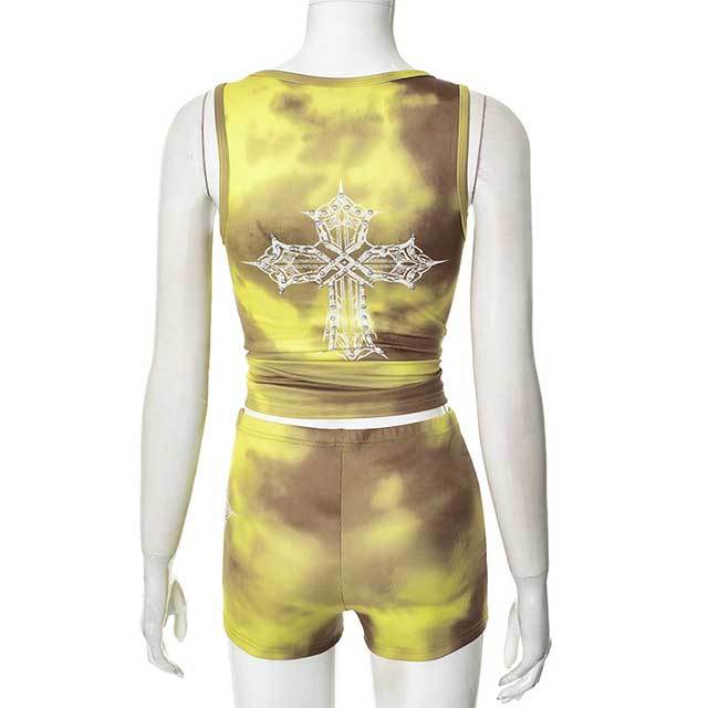 Tie-dye Printed Tank Top Fitted Short Set 2 Pieces