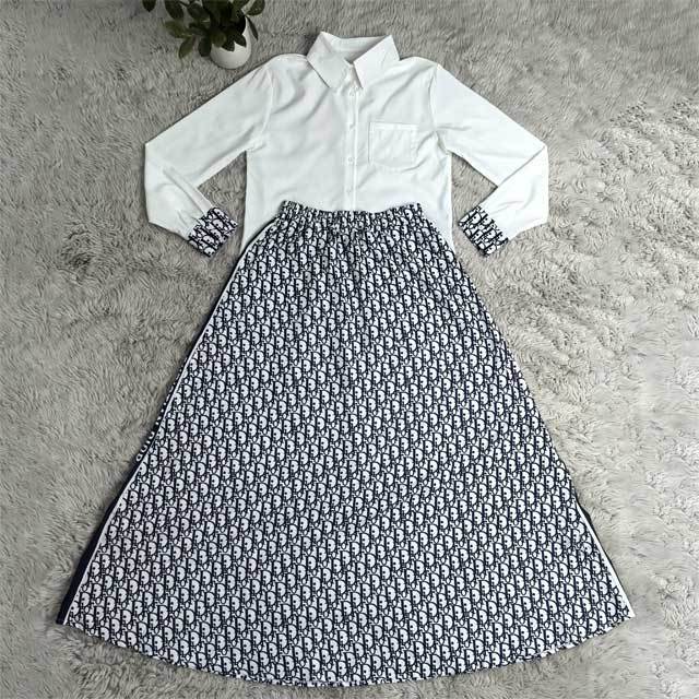 Long Sleeve Shirt Top Printed Maxi Skirt Set