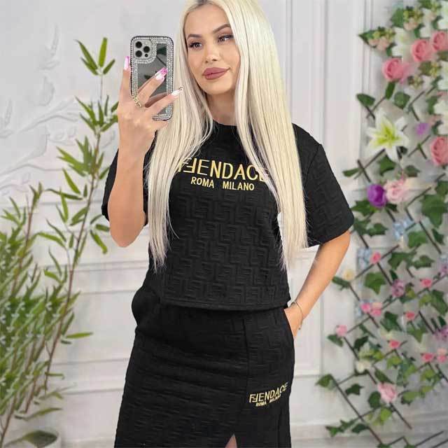 Embroidery Embossing Slit Skirt Set