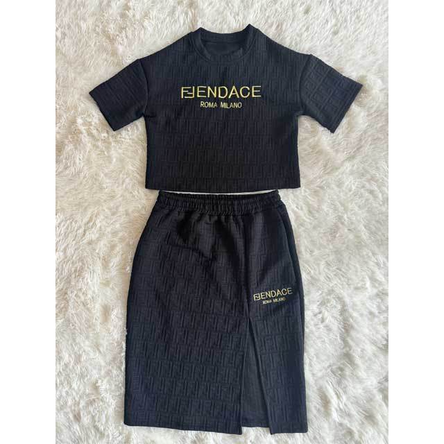Embroidery Embossing Slit Skirt Set