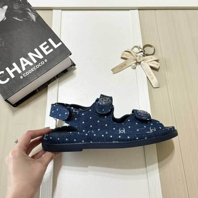 Fashion Velcro Denim Beach Flat Sandals