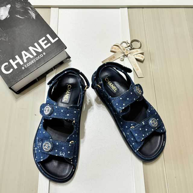 Fashion Velcro Denim Beach Flat Sandals