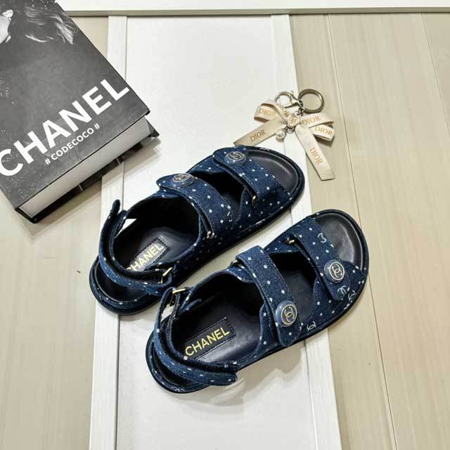Fashion Velcro Denim Beach Flat Sandals