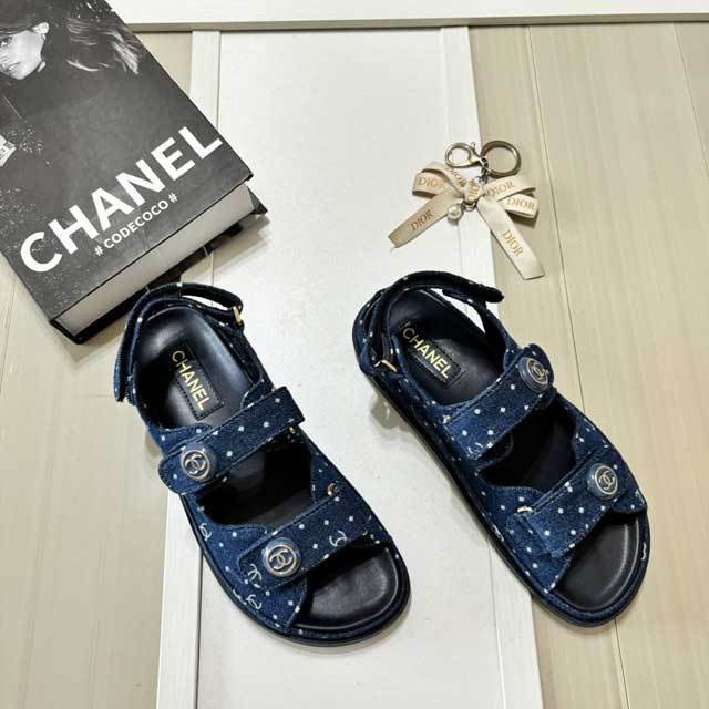 Fashion Velcro Denim Beach Flat Sandals