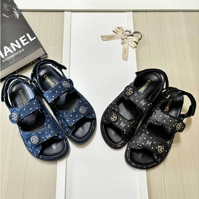 Fashion Velcro Denim Beach Flat Sandals