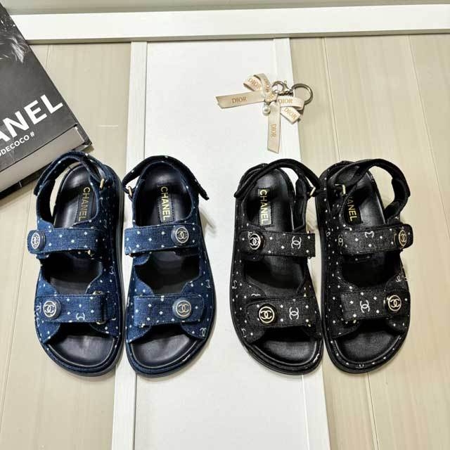 Fashion Velcro Denim Beach Flat Sandals